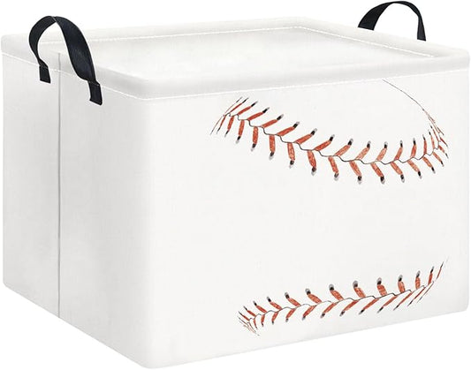 Rectangle Storage Basket with Handles,Collapsible Storage Bin,Books Box,Room Decor(Baseball)