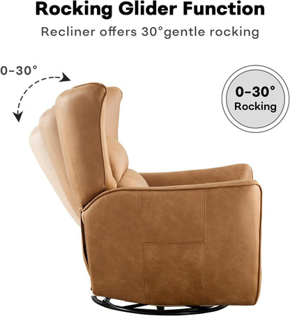 HAOMARKETS Electric Swivel Rocker Recliner Chair, Power Faux Leather Glider Rocking Recliners for Adults,360° Swivel Nursery Reclining Sofa with USB Charging Port, White