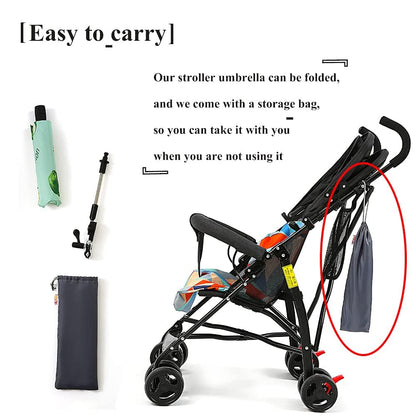 Universal Baby Stroller Sun Protection Parasol, with Umbrella Clip Fixing Device, UPF 90+ UV Protect Pushchair Sun Parasol (Silver)
