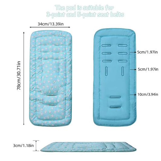 Baby Stroller Cushion, Baby Stroller Seat Liners Universal Stroller Liner, 100% Cotton Breathable and Soft Reversible Toddler Infant Car Seat Insert 34x78cm 1 Pack (Blue Rabbits)