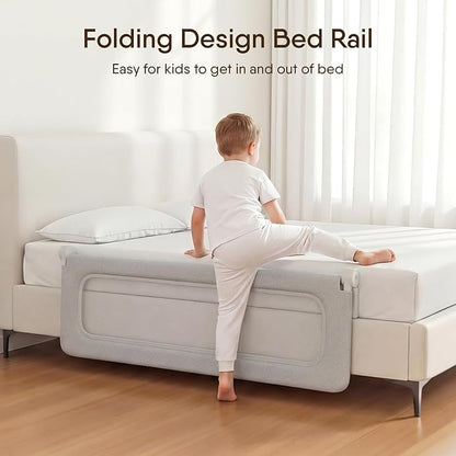 Folding Bed Rail for Toddlers, Baby Bed Rail Guard with Reinforced Anchor Safety System, Toddler Bed Rails for King Size Beds, Twin, Full, Queen (Grey, 59" L x 21.6" H)