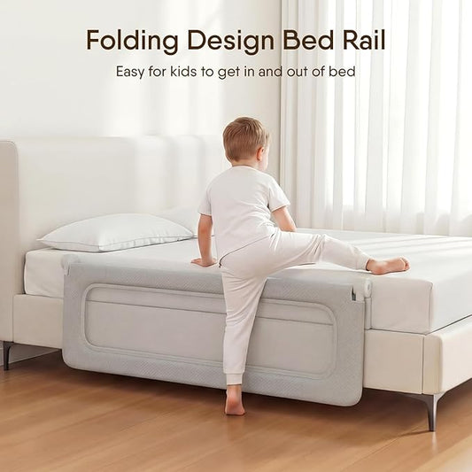 Folding Bed Rail for Toddlers, Baby Bed Rail Guard with Reinforced Anchor Safety System, Toddler Bed Rails for King Size Beds, Twin, Full, Queen (Grey, 59" L x 21.6" H)