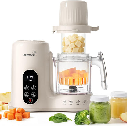 Grownsy Baby Food Maker with Dual-Layer Steam Basket | Baby Food Processor for Starting Solids & Babies 6+ Months | Steamer Blender & Puree Machine for Healthy Baby Food, BPA-Free,Black & Gold