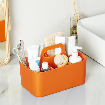 Multiuse Caddy Organizer with Handle, Portable Divided Plastic Tote Bin - Art Craft, Stationary Pen Marker Crayons, Makeup Hair Supplies Storage - Bathroom, Classroom, Dorm, Office, Desk Holder - Pink