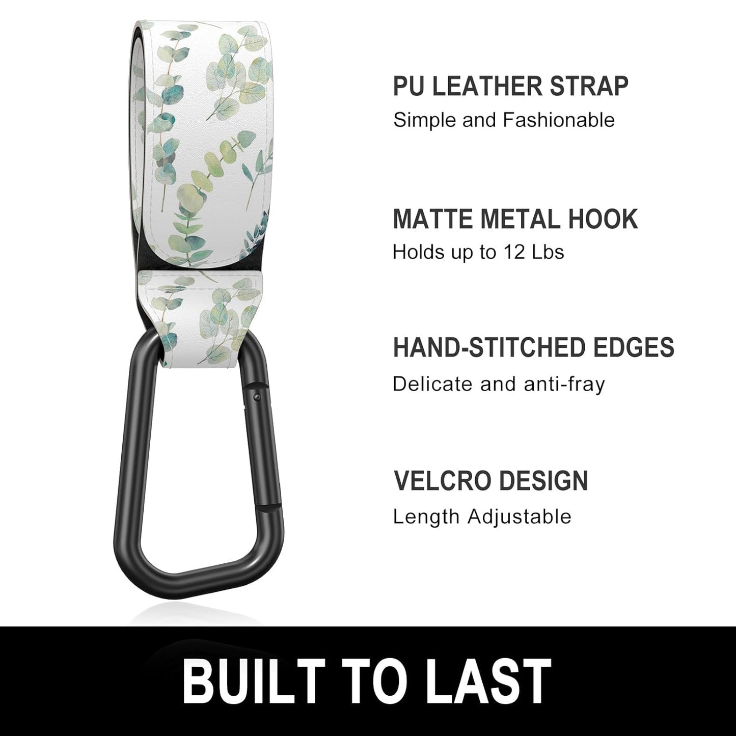 Baby Stroller Hooks for Hanging Bags, Universal Stroller Clips Accessories, Mommy Hook for Diaper Bag, Shopping Cart, Purse, Backpack - 2 Pack, Abstract Leaf