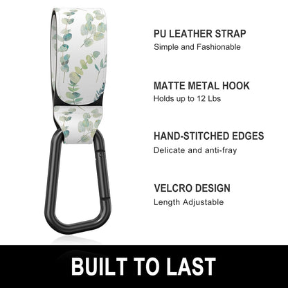 Baby Stroller Hooks for Hanging Bags, Universal Stroller Clips Accessories, Mommy Hook for Diaper Bag, Shopping Cart, Purse, Backpack - 2 Pack, Abstract Leaf