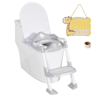 BRINJOY Potty Training Seat with Step Stool Ladder, Potty Toilet Toddler Seat w/Potty Training Chart & Cushion Handle, Kids Potty Training Toilet Chair for Girls Boys w/Non-Slip Pads Wide Step