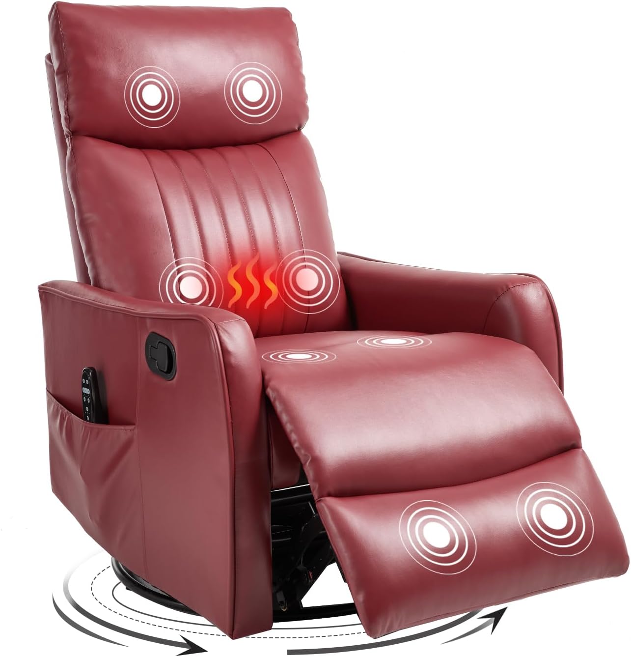 Trustyue Swivel Rocker Recliner Chair, 360° Swivel Recliner with Heat and Massage, Rocker Recliner Nursery Glider Chair with Side Pockets for Living Room (Beige, Fabric)