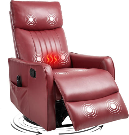 Trustyue Swivel Rocker Recliner Chair, 360° Swivel Recliner with Heat and Massage, Rocker Recliner Nursery Glider Chair with Side Pockets for Living Room (Beige, Fabric)