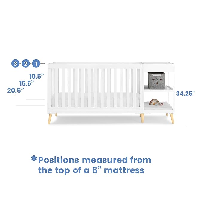 Delta Children Essex 4-in-1 Convertible Crib and Changer, Bianca White w/Natural