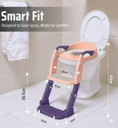 3-in-1 Toddler Potty Training Toilet Seat with Foldable Ladder – Adjustable Toddler Toilet Seat for Boys & Girls with Soft Cushion, Ergonomic Backrest, Non-Slip Pedal and Safety Grips (Blue & Yellow)