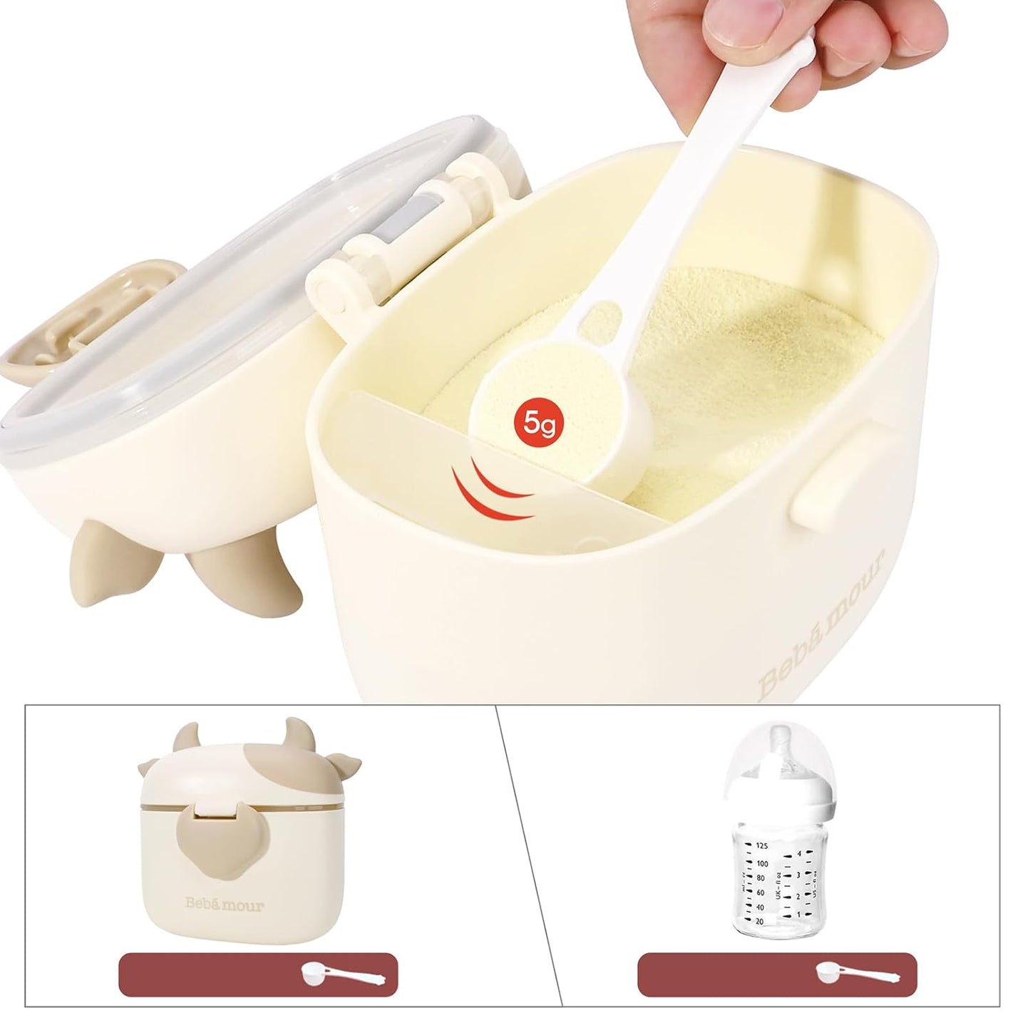 Bebamour Baby Formula Dispenser, BPA Free Portable Milk Powder and Candy Fruit Snack Storage Container with Scoop and Leveller for Travel, 450 ML, Green Cow