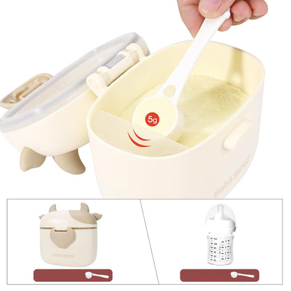 Bebamour Baby Formula Dispenser, BPA Free Portable Milk Powder and Candy Fruit Snack Storage Container with Scoop and Leveller for Travel, 450 ML, Green Cow