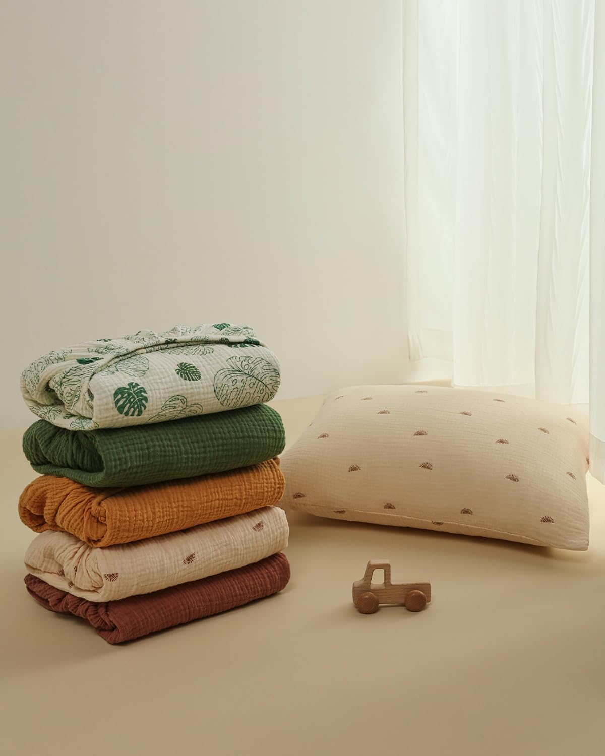 Blissful Diary Muslin Bassinet Sheets for Baby Girls Boys, Boho Soft Cotton Fitted for Oval Hourglass Rectangle Mattress, 2 Pack(Sunshine&Brown)