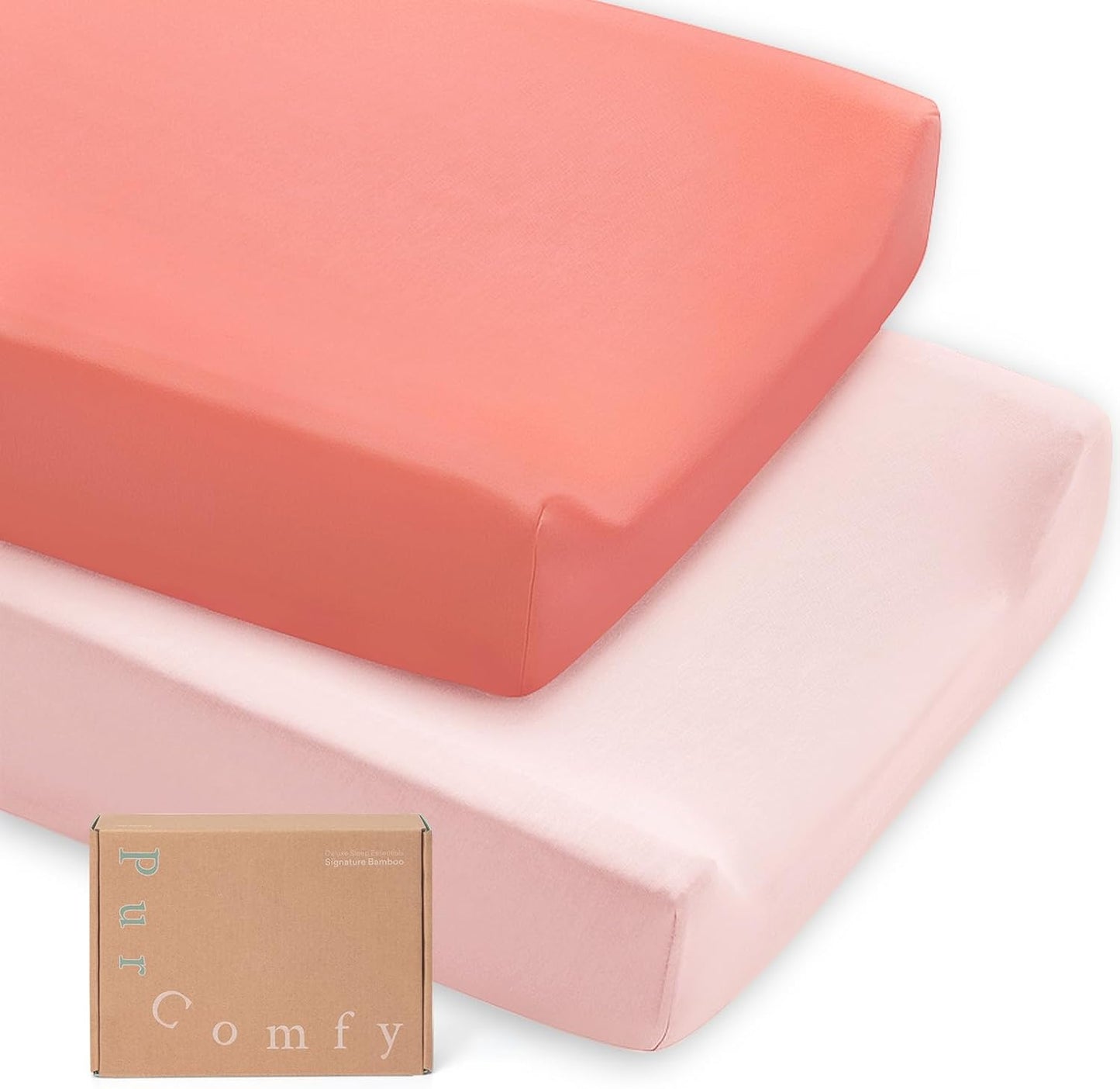 Supersoft Pack and Play Sheets Fitted, Premium Bamboo Viscose Mini Crib Sheets, Pack N Play Mattress Sheets, Graco Playard Baby Sheets Neutral for Boys Girls, 5'' Deep Pocket 2-Pack