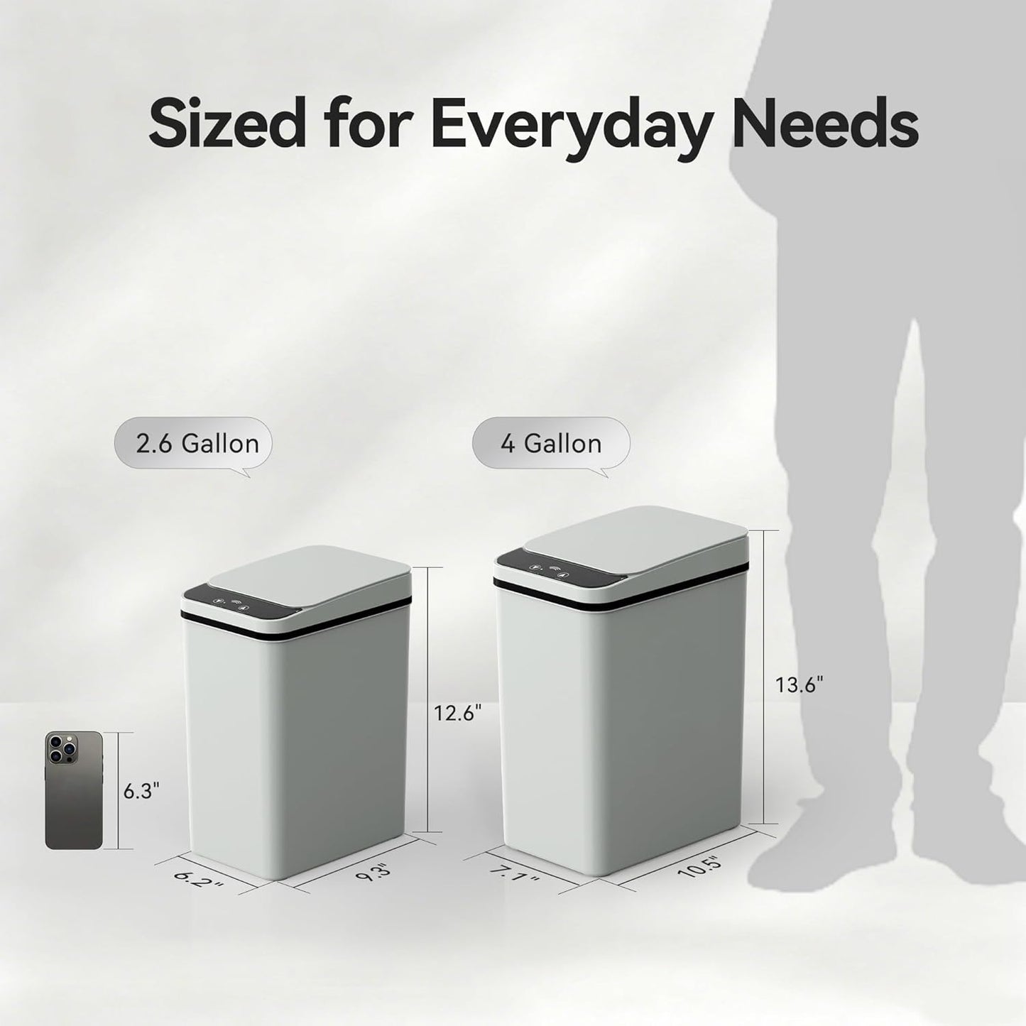 FRESHLIX Bathroom Garbage Can with Lid, 2.6 Gallon Diaper Trash Can, Automatic Trash Cans Touchless, Slim Waterproof Smart Commercial Trash Can for Bedroom, Bathroom, Office, Living Room, Toilet, RV