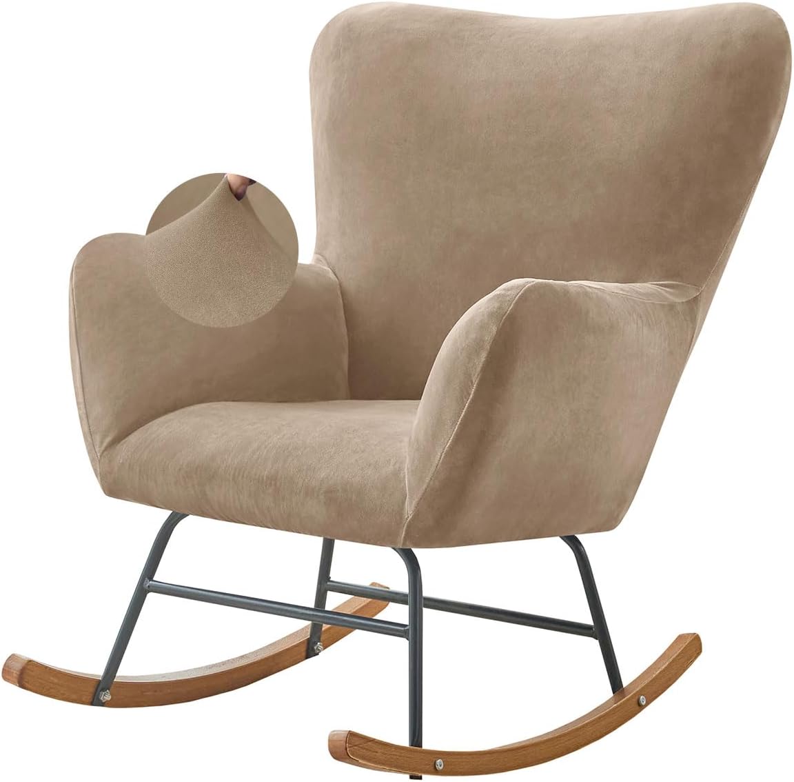 Levoberg Nursery Rocking Chair Cover Velvet Rocker Glider Chairs Cover Slipcovers Stretch Rocking Accent Chair Cover Recliner Armchair Slipcover for Nursery Living Room Bedroom Office Camel
