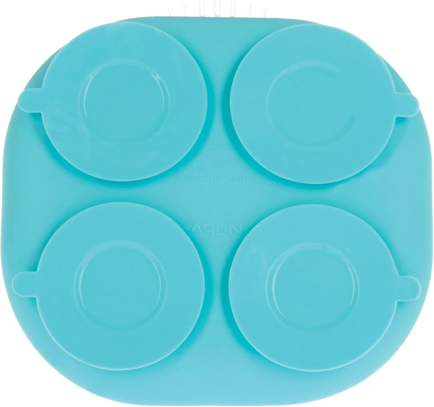 Nuby Silicone Round Suction Plate with Lid - Dishwasher-Safe Baby and Toddler Plate - 6+ Months - Aqua and Coral - Back to School Essentials