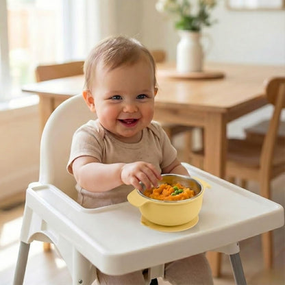Stainless Steel Baby Suction Bowls with Handles 2 Pack, Non-Slip Children Food Bowl with Silicone Sleeve for Kids Toddlers Infants, Unbreakable & Non Toxic (Sage Green & Mocha Mousse)