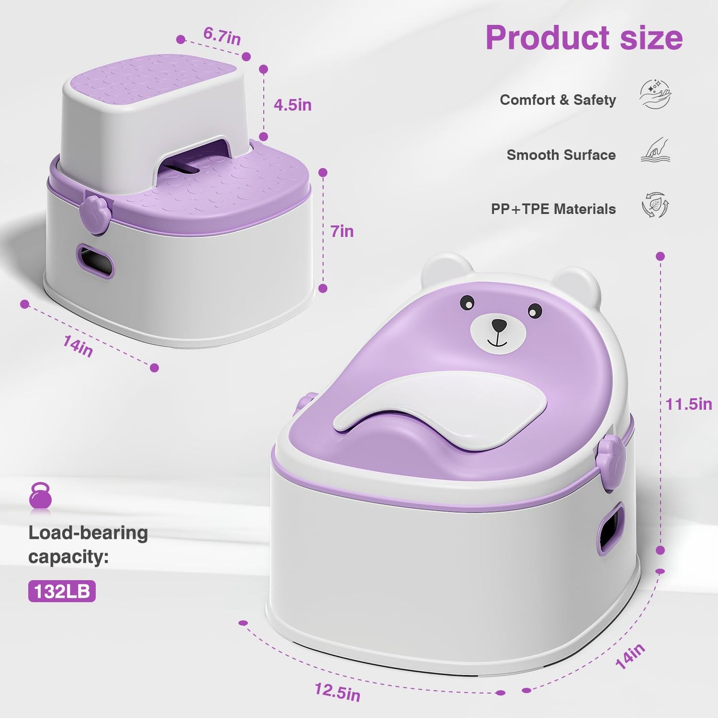 3-in-1 Toddler Potty Training Toilet for Boys & Girls - Convertible Potty Chair with Step Stool for Toddlers 1-3, Anti-Slip Design Toddler Toilet Seat - Removable & Easy to Clean