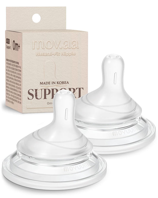 Moyuum Natural Fit Silicone Nipple for MOV.aa Bottles, Made in Korea - Perfect for Newborn, Anti-Colic Feed, Easy to Latch for Infant, from Breast to Bottle | Stage 4, Extra Fast Flow, 8m+ (2 Pack)