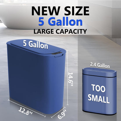 TIPGO 5 Gallon Motion Senor Bathroom Trash Can with Lid, Automatic Garbage Can Touchless, Smart Plastic Waste Basket for Narrow Spaces, Bathroom, Office, Bedroom, Living Room (White)