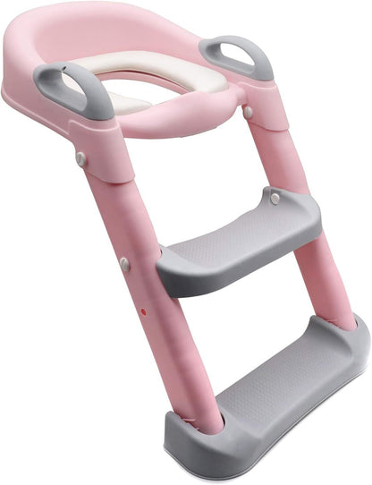 HTTMT- Giraffe Potty Training Toilet Ladder Seat With Upgraded Cushion Step Stool Ladder Toilet Chair/Toilet Trainer for Baby Toddler Kids Children In Pink [P/N: ET-BABY001-PINK STEP]