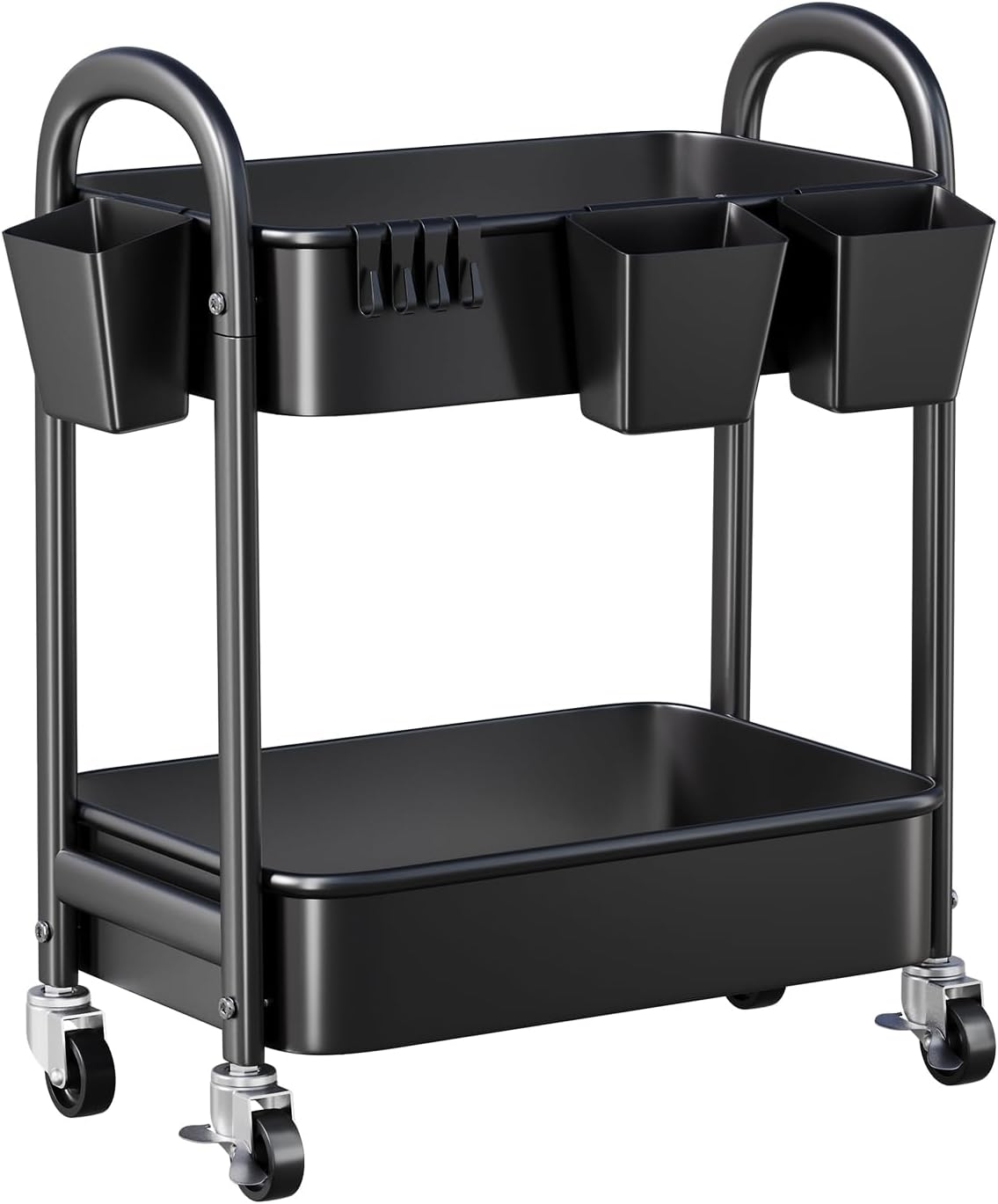 3 Tier Heavy Duty White Metal Rolling Cart with Lockable Wheels, Three Tier Roller Book Snack Cart, Utility Storage Organizer Carts for Kitchen, Bathroom, Garage, Baby Diaper, Craft, Art, Teacher