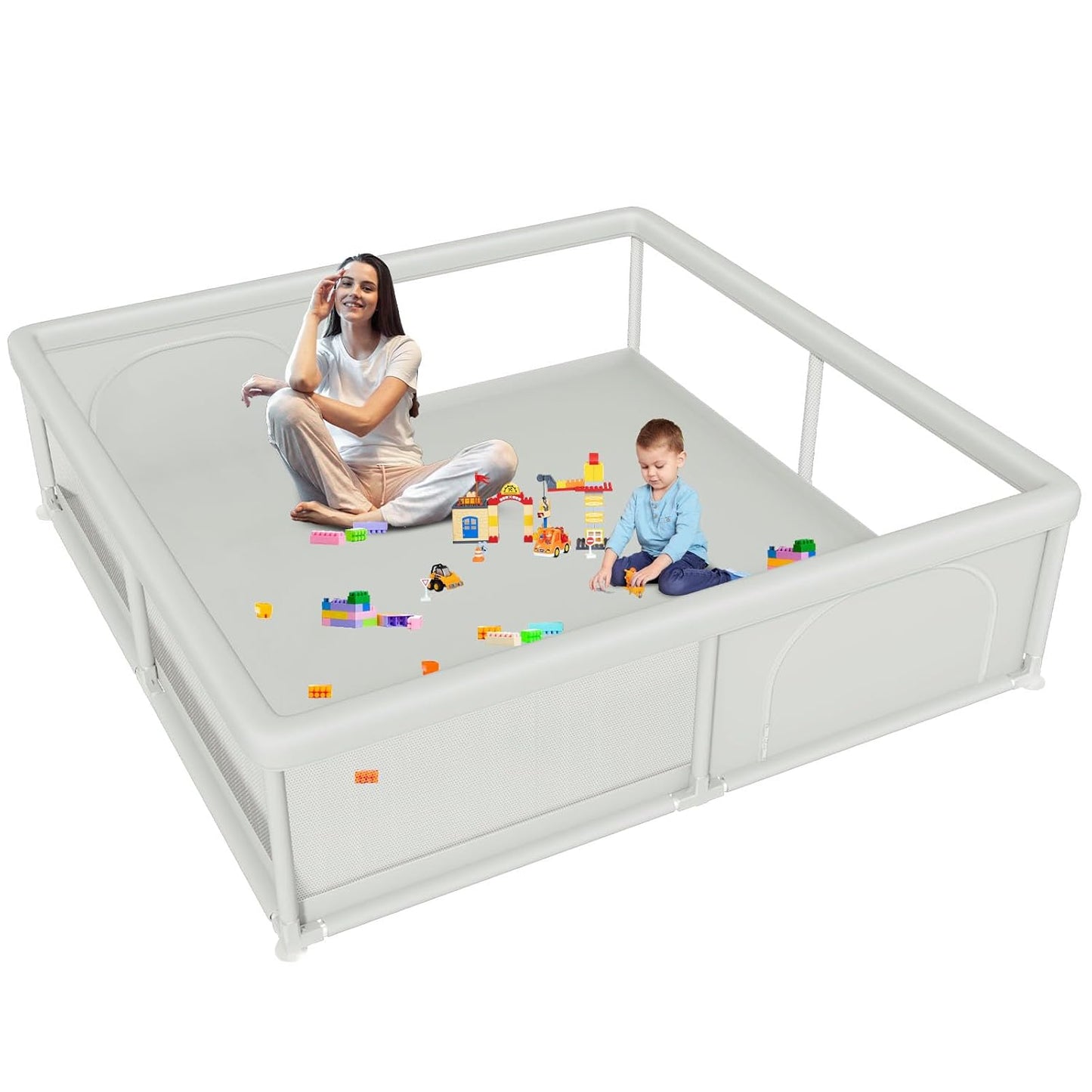 Hiaksedt 79x79 Inch Baby Playpen for Babies and Toddlers, Extra Large Play Yards for Indoor & Outdoor with Zipper Gates, Breathable Mesh with Anti-Slip Base