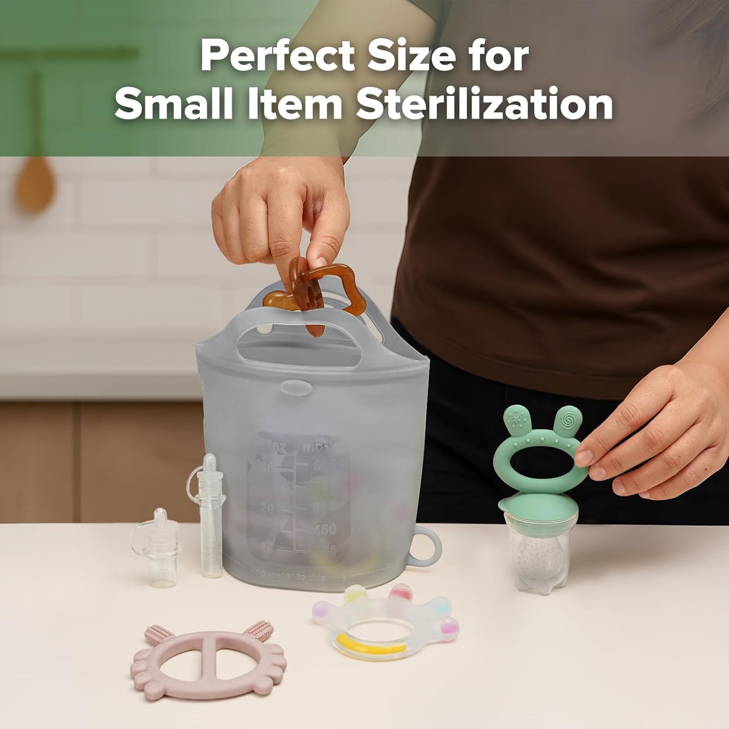 Haakaa On-The-Go Silicone Microwave Steam Sterilizer Bags for Travel, 40oz/1250ml Reusable Silicone Steaming Bags for Baby Bottles, Breast Pump, Accessories, Pacifiers, Teethers,Grey/1PC