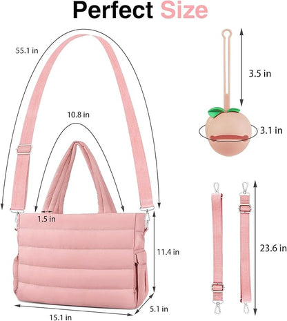 KUBYA Diaper Bag Tote, Puffer Diaper Tote Bags for Women Lightweight Travel Work Hospital Baby Bag Crossbody Mommy Bag