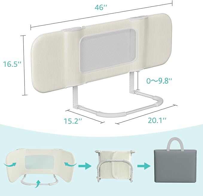 NUTIKAS 46" Bed Rails for Toddlers, Side Folding Baby Bed Rail Guard for Twin, Full, Queen & King Size Bed, Collapsible Kids Bedrail with Safety Anchor (Grey)