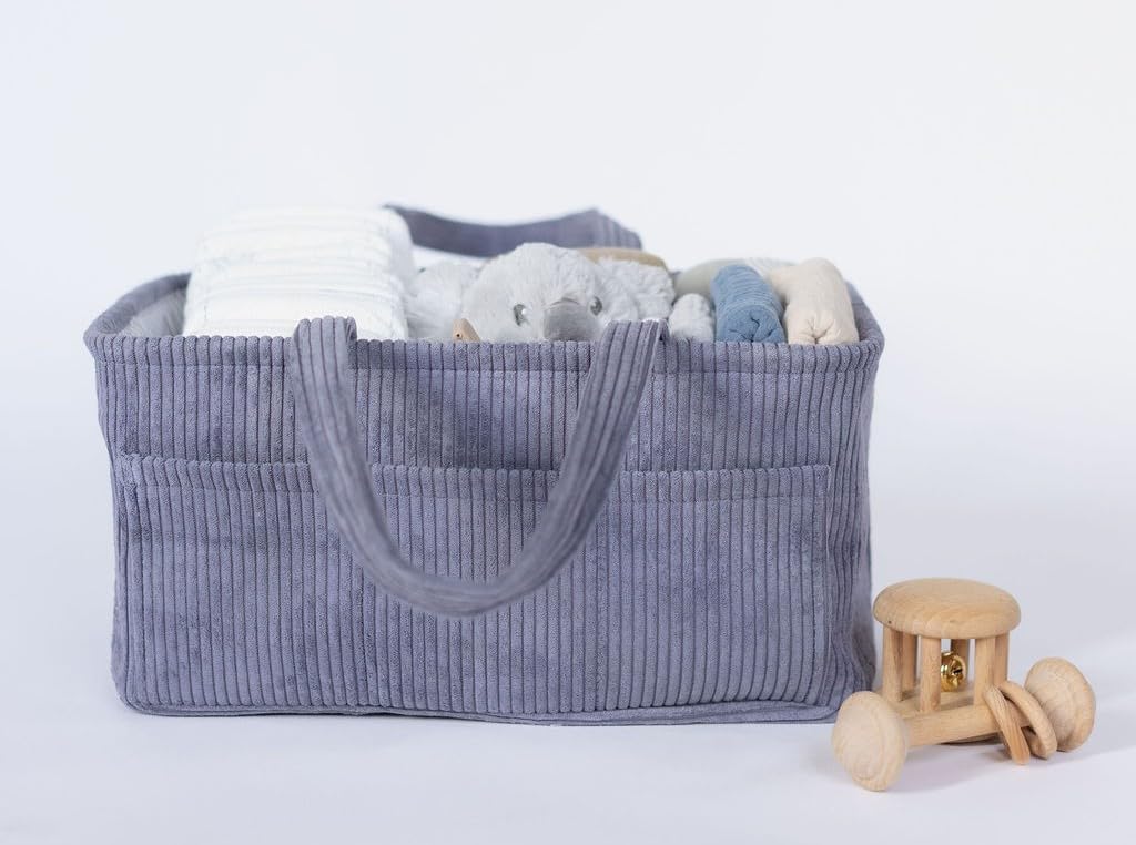 Diaper Caddy Organizer - Mint Curdoroy Baby Storage Bin for Nursery & Car | Baby Shower Basket & registry Essential