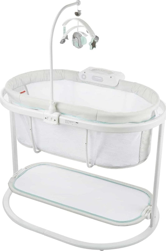 Fisher-Price Baby Bedside Sleeper Soothing Motions Bassinet with Lights Music Vibrations & Toy Mobile for Newborns 0+ Months, Sweet Snugamonkey