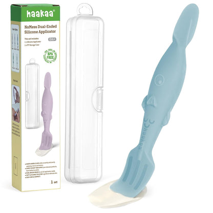 haakaa Baby Diaper Cream Spatula, NoMess Dual-Ended Silicone Diaper Rash Cream Applicator with Hygienic Case, Butt Spatula for Baby, Beige