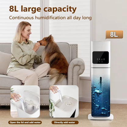 Smart White Humidifier, 2.1Gal/8L Large Capacity Cool Mist Humidifier with 3 Mist Levels, Auto Humidity Control, Timer & Auto Shut-Off, LED Panel & Remote, 360° Nozzle for Nursery, Office, Plants