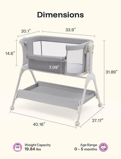HARPPA Cuddly Sway Baby Bassinet Bedside Sleeper, 3 in 1 Rocking Bassinet with Mattress and Soft Cover, Full Mesh Sides, 5 Height Adjustable with Wheels for Newborns, Beige