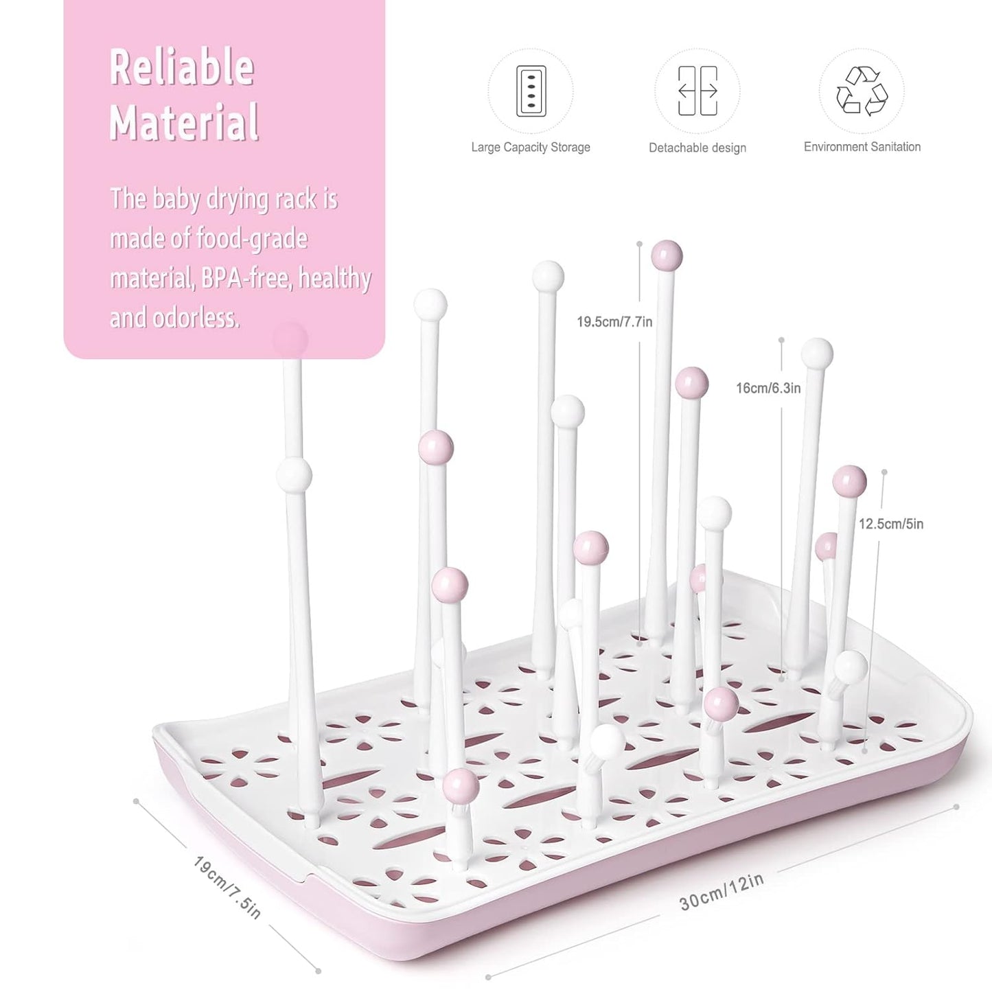 Baby Bottle Drying Rack with Tray, Termichy High Capacity Bottle Dryer Holder for Bottles, Teats, Cups, Pump Parts and Accessories, Gray