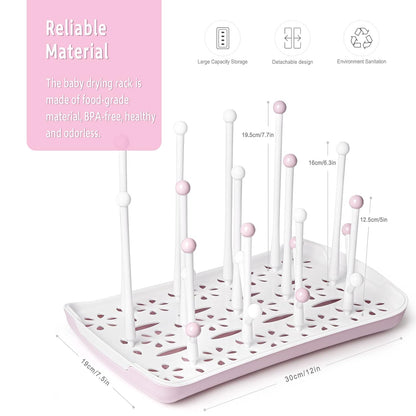 Baby Bottle Drying Rack with Tray, Termichy High Capacity Bottle Dryer Holder for Bottles, Teats, Cups, Pump Parts and Accessories, Gray