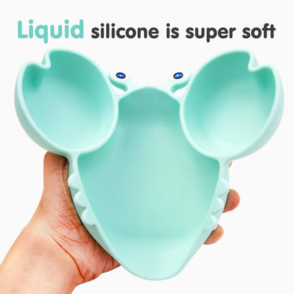 Linowos Silicone Suction Plate for Toddlers - Self Feeding Training Divided Plate Dish and Bowl for Baby and Toddler, Fits for Most Highchairs Trays, BPA Free Microwave Dishwasher Safe