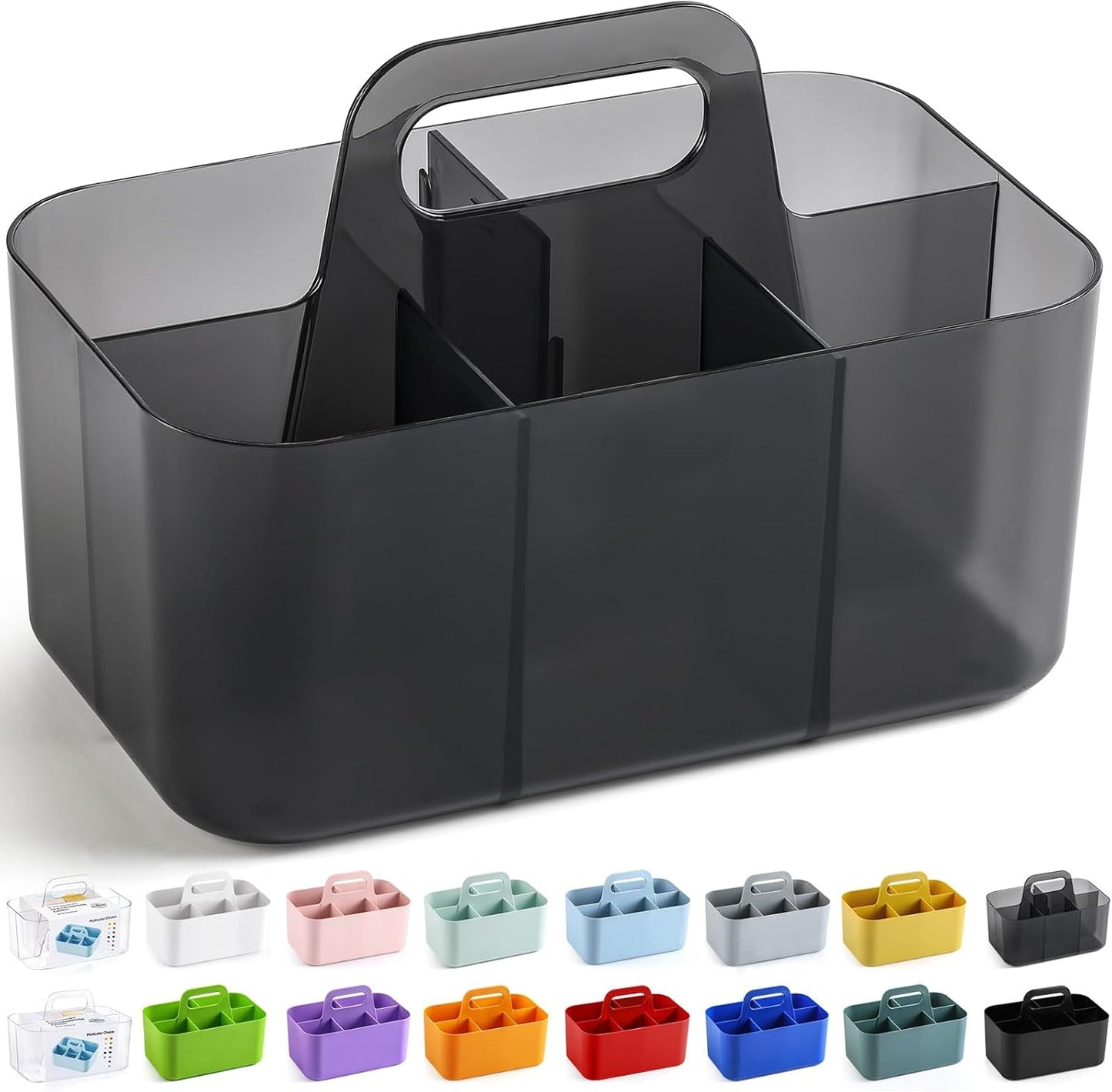 Multiuse Caddy Organizer with Handle, Portable Divided Plastic Tote Bin - Art Craft, Stationary Pen Marker Crayons, Makeup Hair Supplies Storage - Bathroom, Classroom, Dorm, Office, Desk Holder - Pink