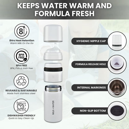 MILK & WATER All in One Baby Bottle & Baby Formula Dispenser On the Go, 5oz - Keeps Water Warm & Formula Fresh - Baby Formula Mixing Bottle with Anti Colic Nipple - Leak-Proof - 3+ Months (Pink)