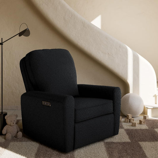 Storkcraft Amalfi Deluxe Power Recliner Swivel Glider – Premium Electronic Nursery Rocking Chair, Oeko-TEX 100 Certified, Includes Dual-USB Charging Port with USB-A & USB-C (Black Boucle)