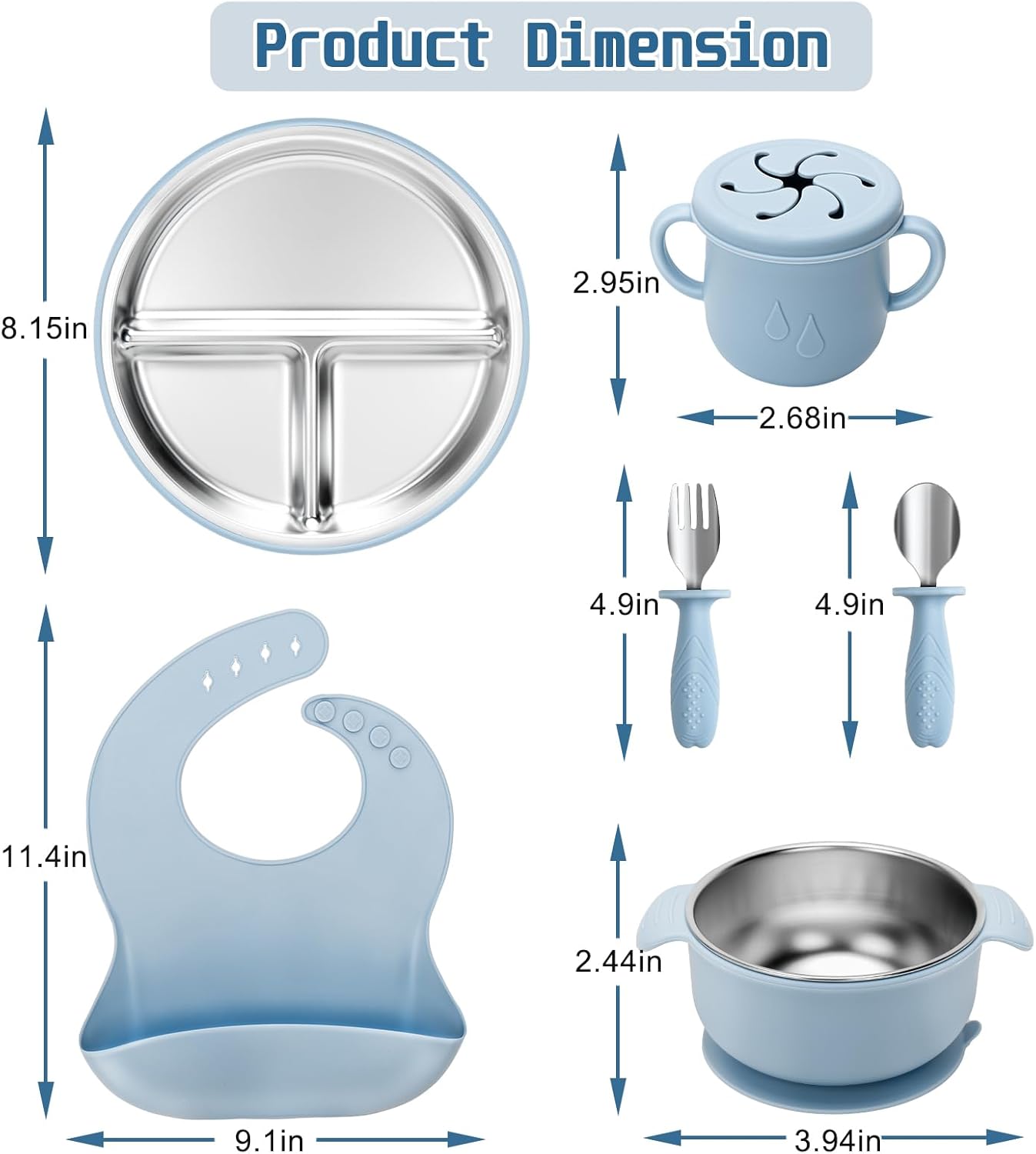 MISSLILI Stainless Steel Kids Plates and Bowls Set with Suction, Divided Baby Plate and Toddler Bowl with Removable Silicone Suction,Stainless Steel Weaning Bundle, Silicone Baby Feeding Set (Pink)