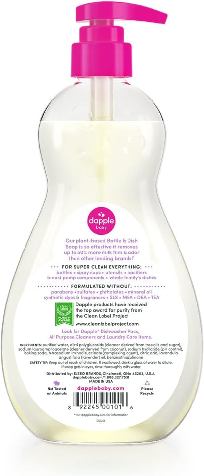 Dapple Baby Fragrance Free Bottle & Dish Soap - (3 Pack) 16.9 fl oz - Cleans Baby Bottles, Sippy Cups, Pacifiers, Breast Pumps, & More - Gently Removes Milk Film & Odors - Includes 1 Pump