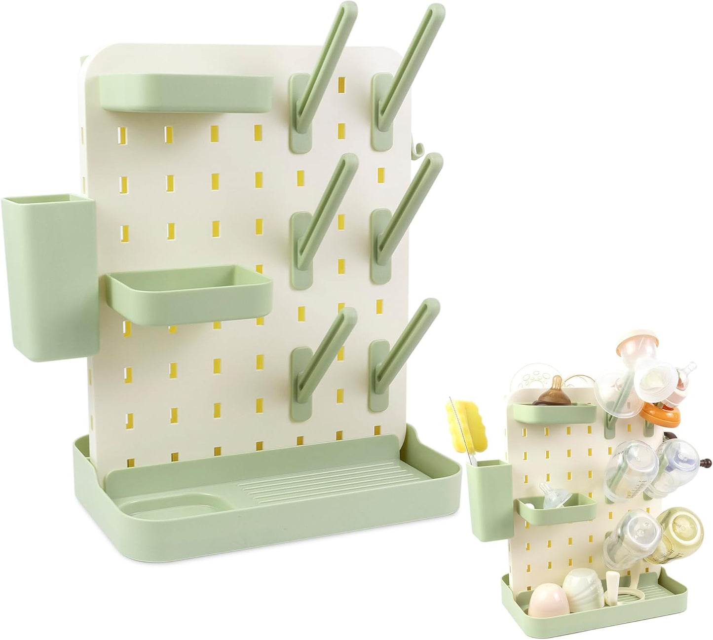 Baby Bottle Drying Rack Space Saving Countertop Vertical Rack with Brushes Holder (Pink)