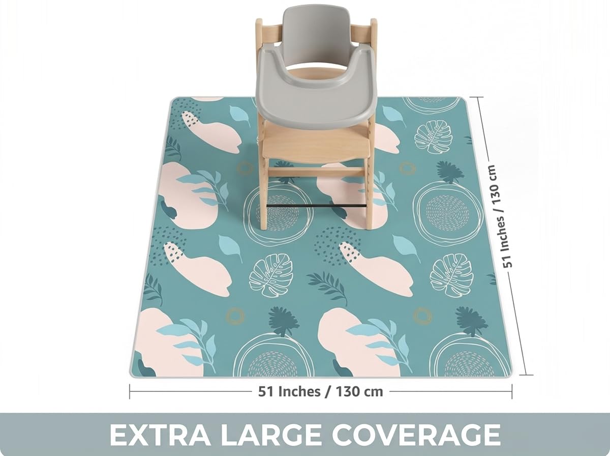 Splat Mat for Under High Chair/Arts/Crafts, Waterproof and Anti-Slip Splash Mat Floor Protector, Washable Highchair Floor Mat, 51 Inch Reusable Messy Mat and Baby Feeding Table Cloth