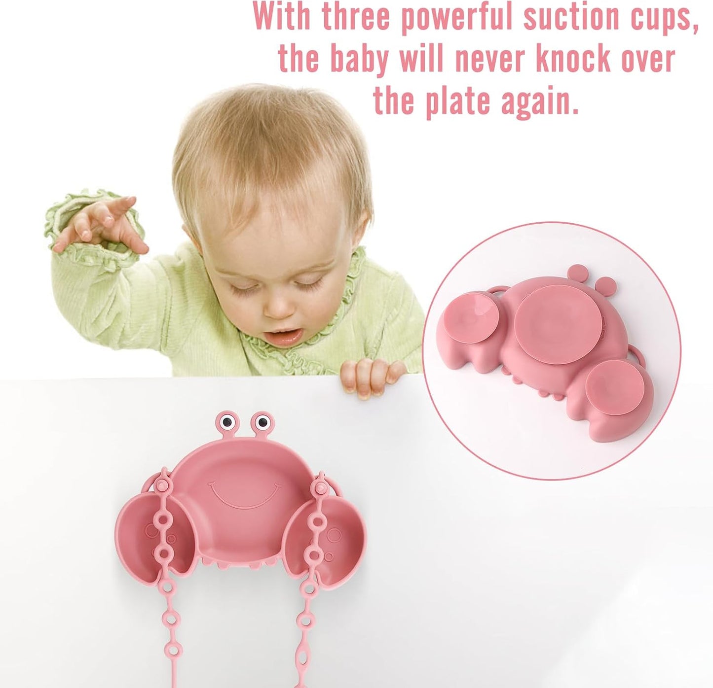 Silicone Baby Feeding Set, 8-Piece Baby Led Weaning Supplies Included Toddler Suction Plate, Bowl, Cup, 3 Spoons & 2 Safety Straps Keep Spoon, Fork & Bottle Off The Floor for Self-Feeding (Blue)