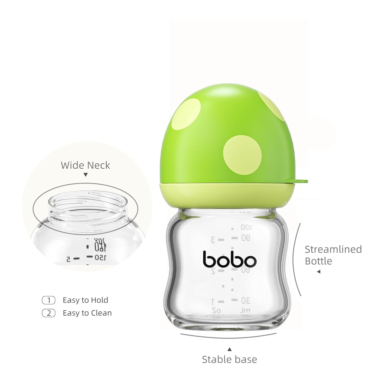 YOHKOH Natural Glass Baby Bottle with Level 1 Slow Flow Nipple, Newborn Anti-Colic Baby Bottles, Wide Neck Mushroom Baby Glass Bottle (Multicolour-A, 3.4oz (Pack of 4))