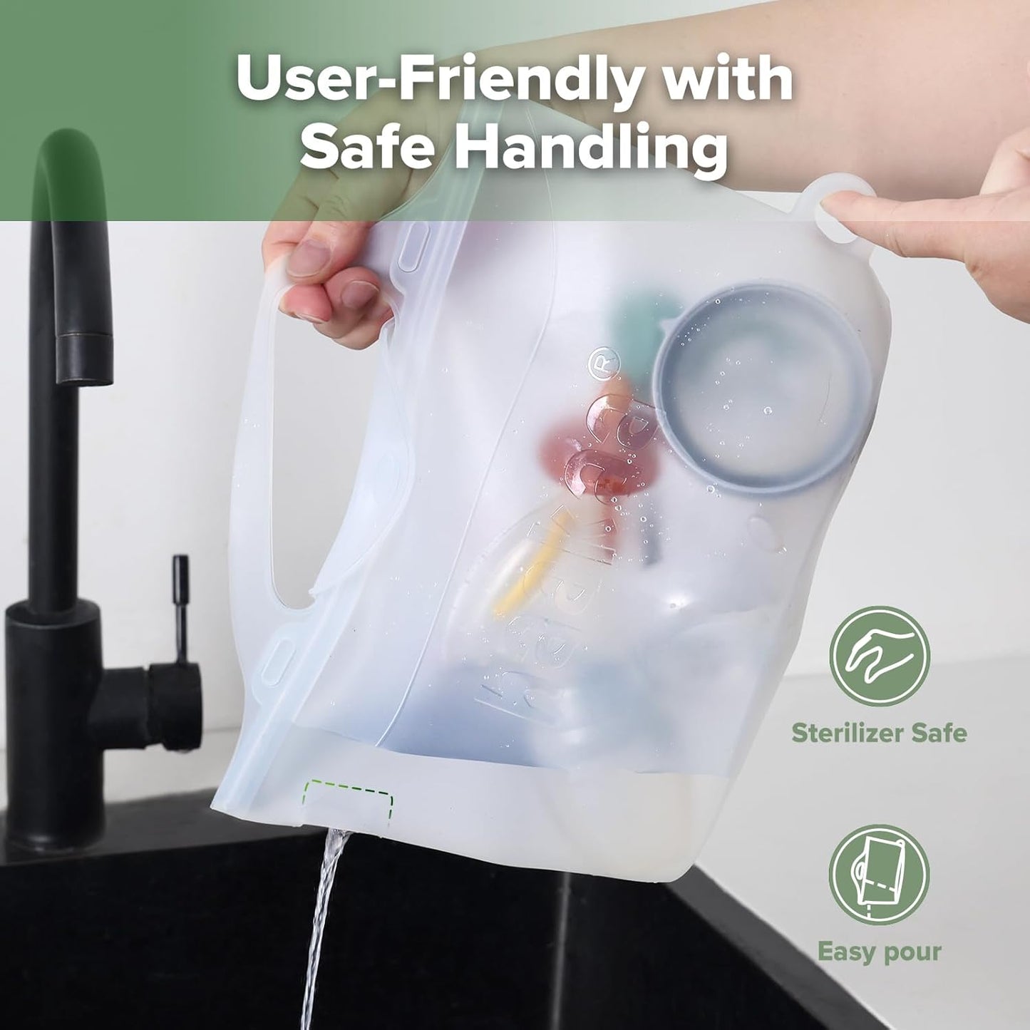 Haakaa On-The-Go Silicone Microwave Steam Sterilizer Bags for Travel, 40oz/1250ml Reusable Silicone Steaming Bags for Baby Bottles, Breast Pump, Accessories, Pacifiers, Teethers,Grey/1PC